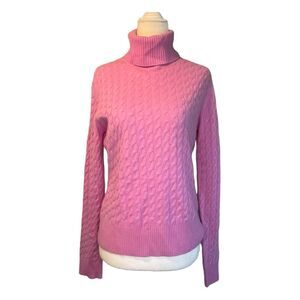 Geneva Pink Cashmere Cable Knit Turtleneck Sweater M